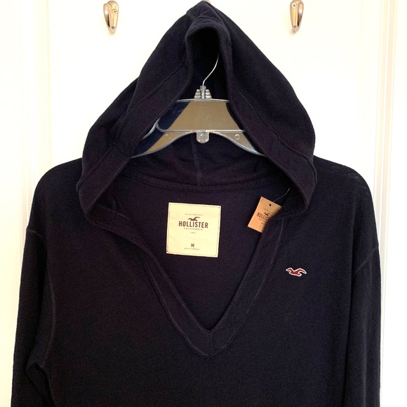 Hollister V-Neck Hoodie Top 3/4 Sleeve Navy Blue Size Medium - Picture 3 of 14